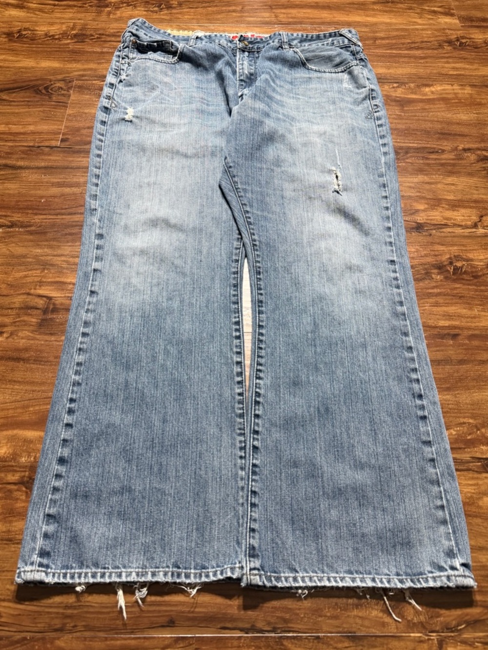 Unionbay Baggy Wide Leg Jeans Light Wash 40x32 Distressed Frayed Hem Y2K Skater
